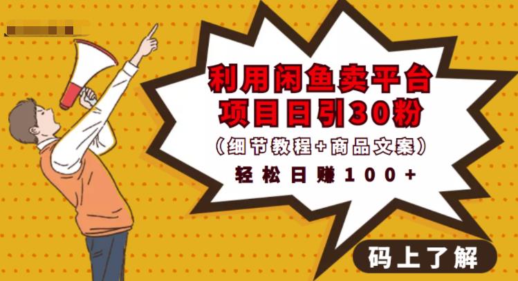 利用闲鱼卖平台项目课程资源日引流30 精准粉丝，轻松日赚100 ，积累人脉可实现二次变现（细节教程 商品文案）-展望网