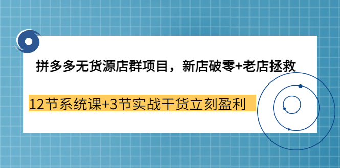 拼多多无货源店群项目，新店破零 老店拯救 12节系统课 3节实战干货立刻盈利-展望网