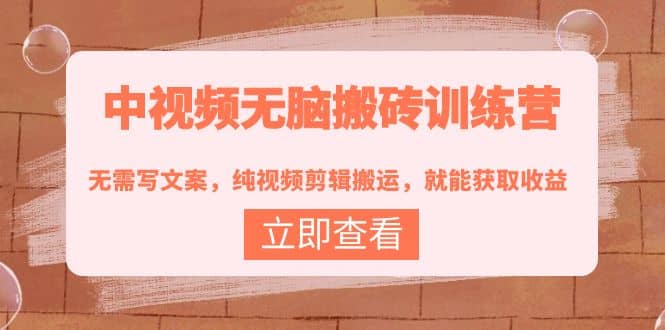 中视频无脑搬砖训练营：无需写文案，纯视频剪辑搬运，就能获取收益-展望网
