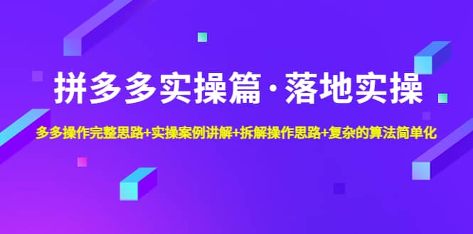 拼多多实操篇·落地实操 完整思路 实操案例 拆解操作思路 复杂的算法简单化-展望网
