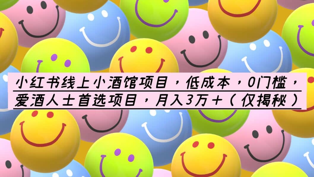 小红书线上小酒馆项目，低成本，0门槛，爱酒人士首选项目，月入3万＋-展望网