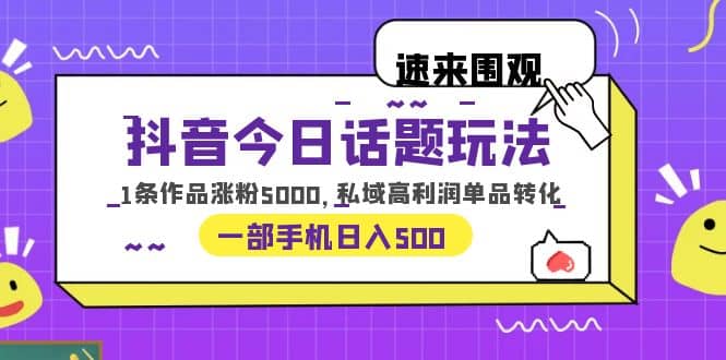 抖音今日话题玩法，1条作品涨粉5000，私域高利润单品转化 一部手机日入500-展望网
