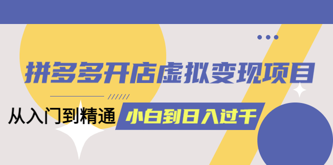 拼多多开店虚拟变现项目：入门到精通 从小白到日入1000（完整版）6月13更新-展望网