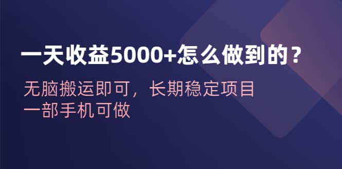 一天收益5000 怎么做到的？无脑搬运即可，长期稳定项目，一部手机可做-展望网