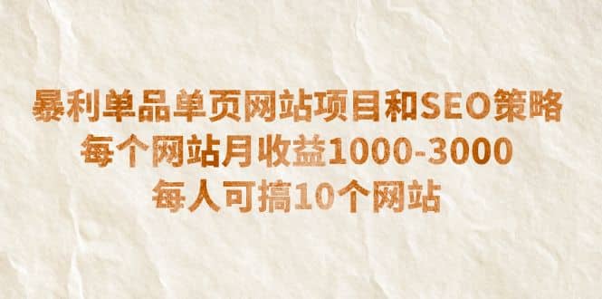 暴利单品单页网站项目和SEO策略 每个网站月收益1000-3000 每人可搞10个-展望网