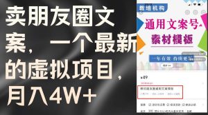 卖朋友圈文案，一个最新的虚拟项目，月入4W+（教程+素材）-展望网