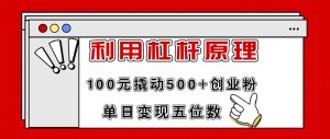 利用杠杆100元撬动500+创业粉,单日变现5位数-展望网