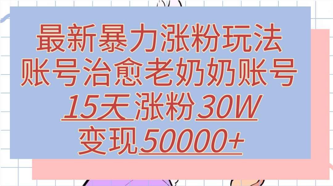 最新暴力涨粉玩法，治愈老奶奶账号，15天涨粉30W，变现50000+【揭秘】-展望网