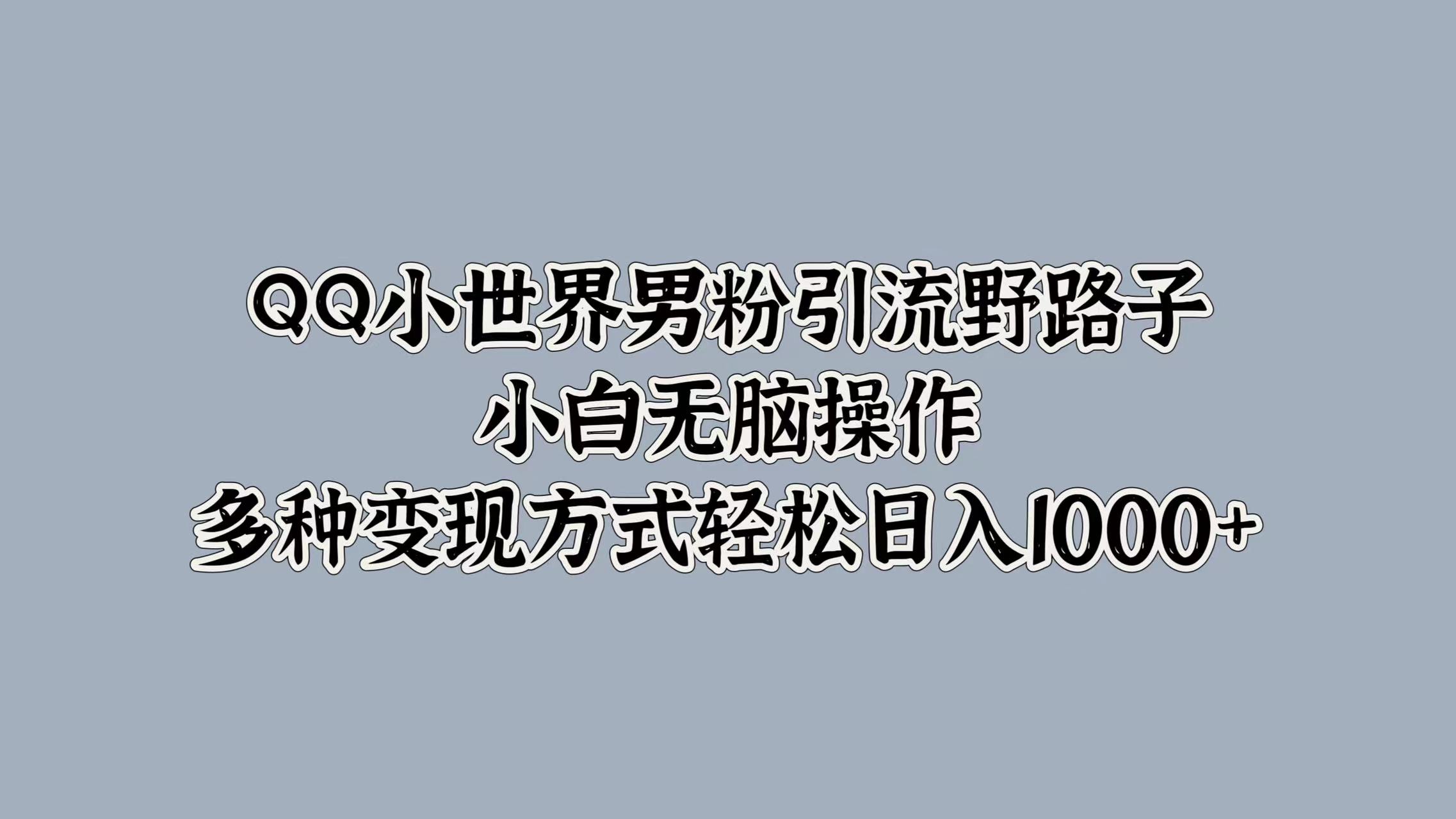 QQ小世界男粉引流野路子，小白无脑操作，多种变现方式轻松日入1000+-展望网