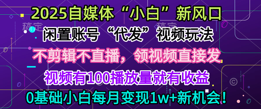 2025每月躺赚5w+新机会，闲置视频账号一键代发玩法，0粉不实名不剪辑，领了视频直接发，0基础小白也能日入300+-展望网
