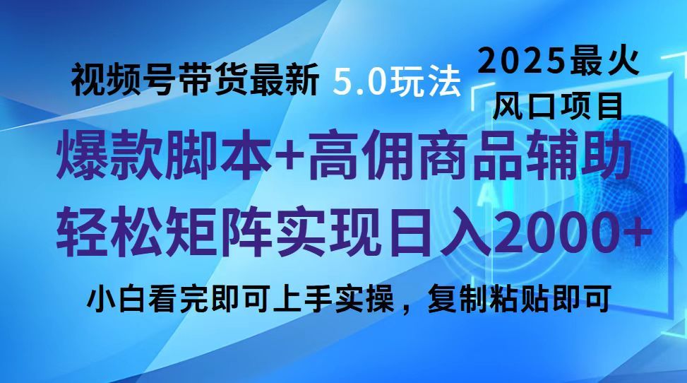 视频号带货最新5.0玩法，作品制作简单，当天起号，复制粘贴，脚本辅助，轻松矩阵日入2000+-展望网