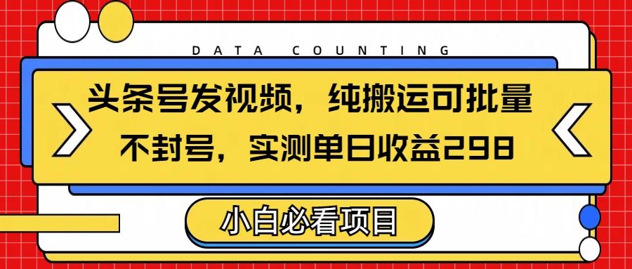 头条发视频，纯搬运可批量，不封号玩法实测单日收益单号298-展望网