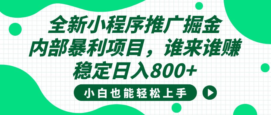 全新小程序推广掘金，内部暴利项目，小白轻松上手，稳定日入800+-展望网