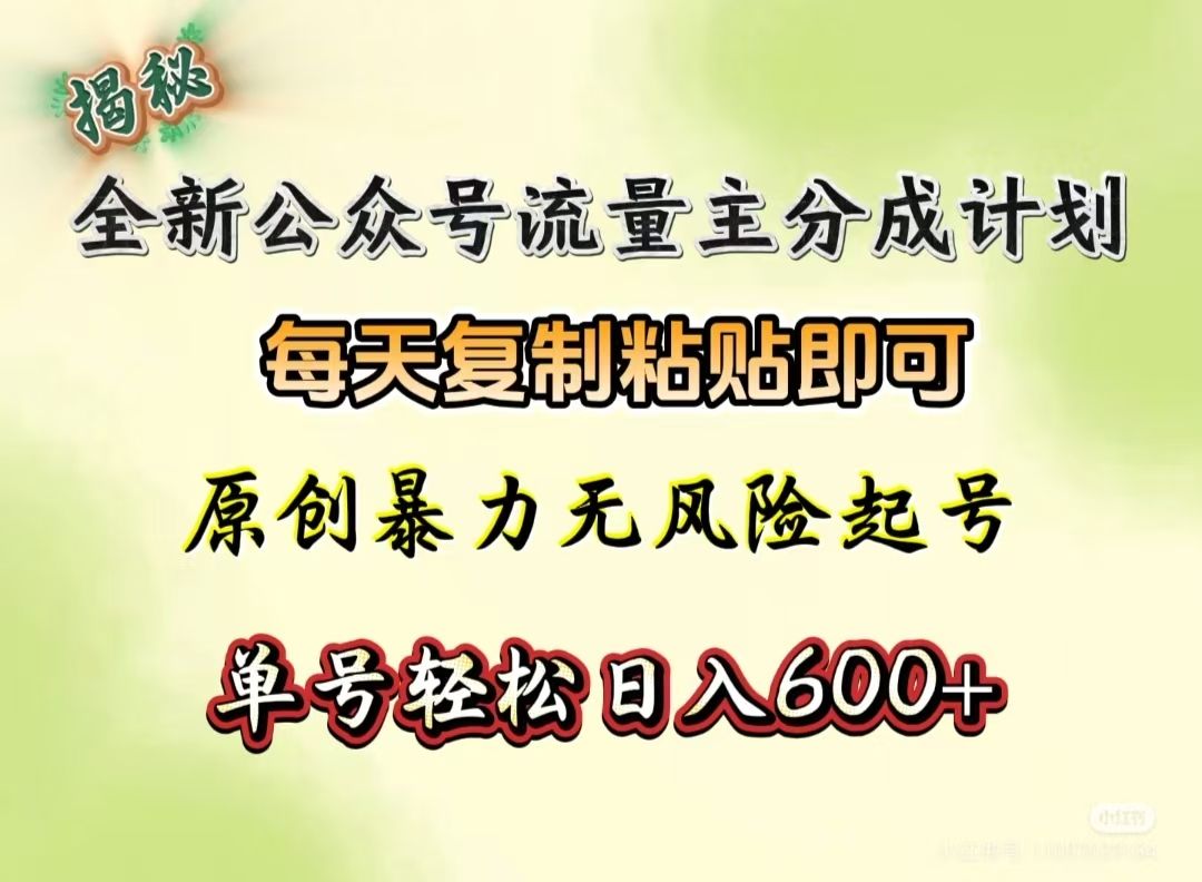 全新公众号流量主分成计划，每天复制粘贴即可，原创暴力起号无风险，单号轻松日入600+（揭秘）-展望网