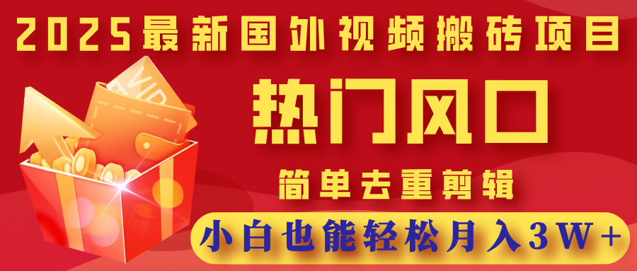 2025最新国外视频搬砖项目，热门风口，简单去重剪辑，小白也能轻松月入3W+-展望网