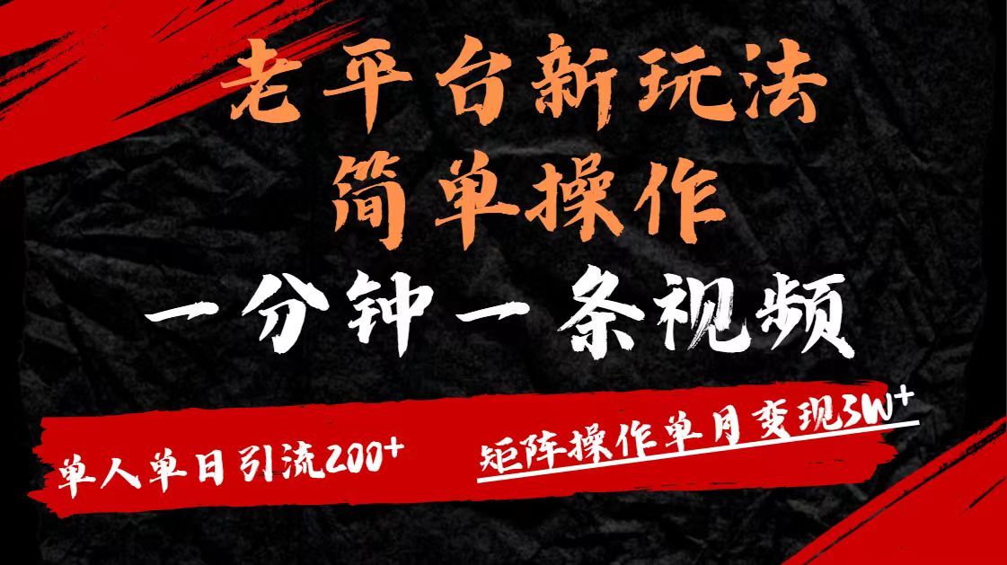 老平台，新玩法，简单操作，一分钟一条视频，单人单人引流200+矩阵操作，单月变现3W-展望网
