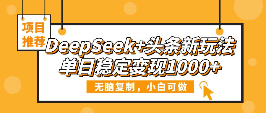 DeepSeek+头条新玩法，无脑复制，小白可做，单日稳定变现1000+-展望网