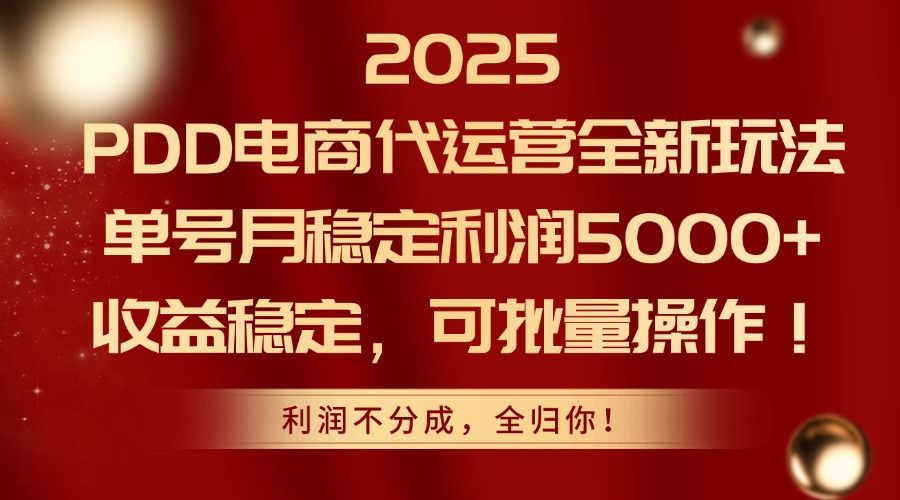 2025 PDD电商代运营全新玩法，单号月稳定利润5000+，收益稳定，可批量操作！-展望网