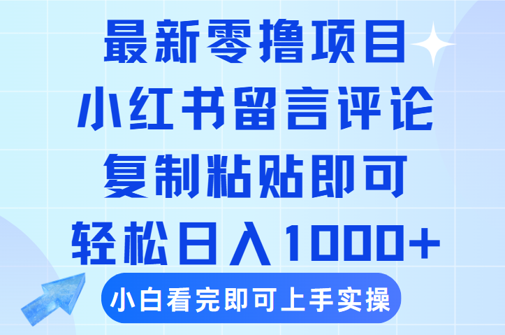 最新零撸小项目，小红书留言评论，复制粘贴即可赚钱，轻松日入1000+-展望网