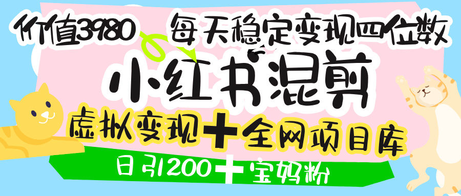 价值3980的小红书混剪， 虚拟变现 ＋全网项目库 ， 日引200+宝妈创业粉，每天稳定四位数变现-展望网
