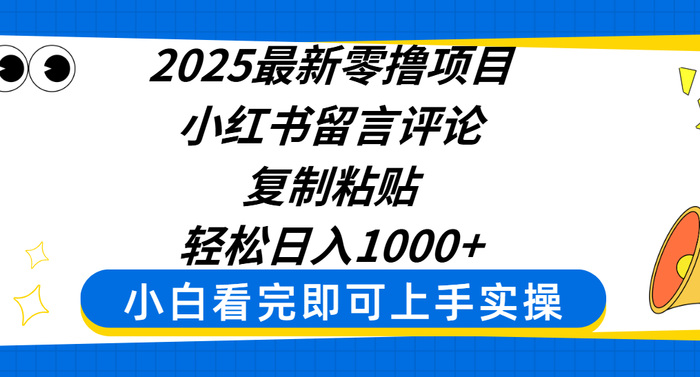 2025最新零撸项目,小红书留言评论,复制粘贴即可赚钱,轻松日入1000+-展望网