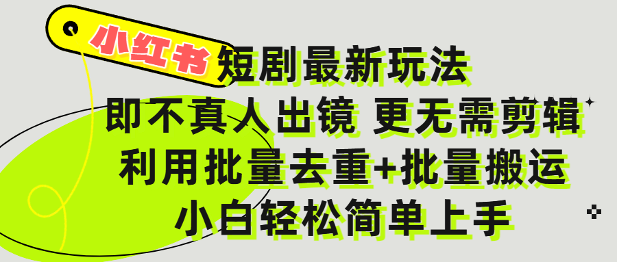 小红书短剧最新玩法，轻松日入3000+，既不真人出镜，更不用剪辑，全程搬运，傻瓜式操作，私域零成本批量操作-展望网