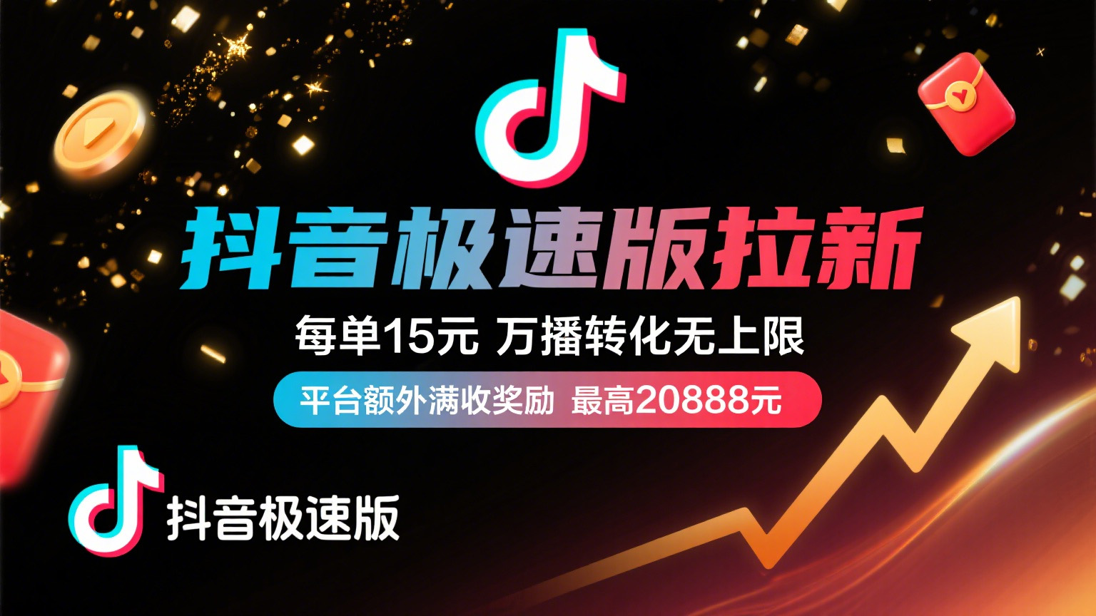 抖音极速版放福利，每单15元，万播转化无上限，平台额外满收奖励，最高可领20888元-展望网