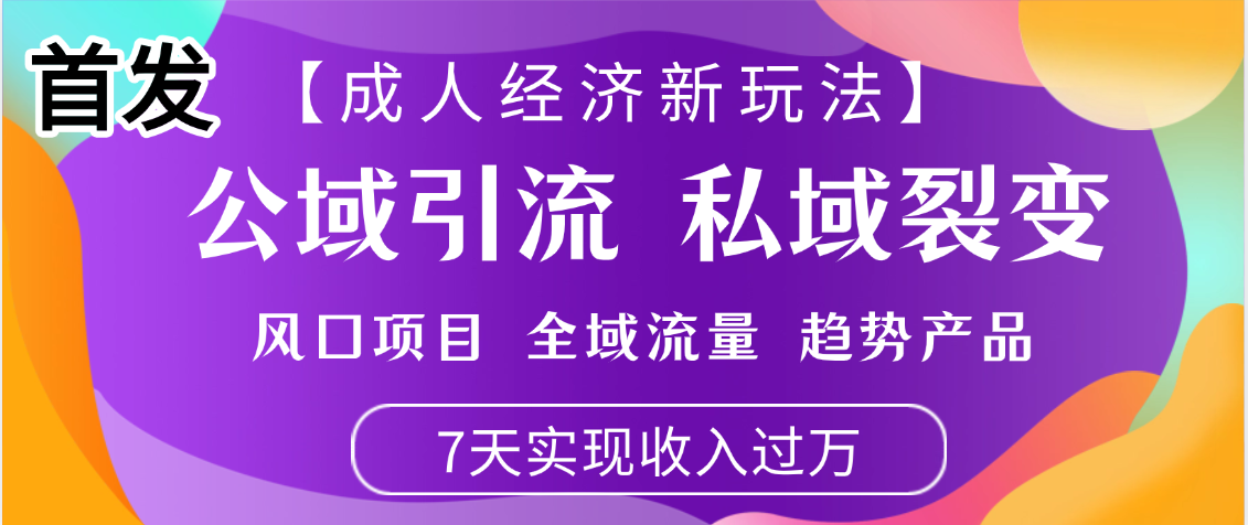 首发：【成人经济新玩法】市面独家玩法，风口项目、全域流量、趋势产品，7天实现月入过万-展望网