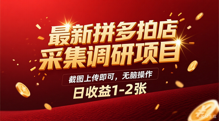 最新拼多多拍店采集调研项目，截图上传即可，无脑操作，日收益1-2张-展望网