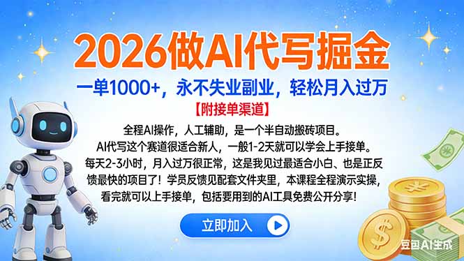 2026做AI代写掘金，一单1000+，永不失业副业，轻松月入过万-展望网