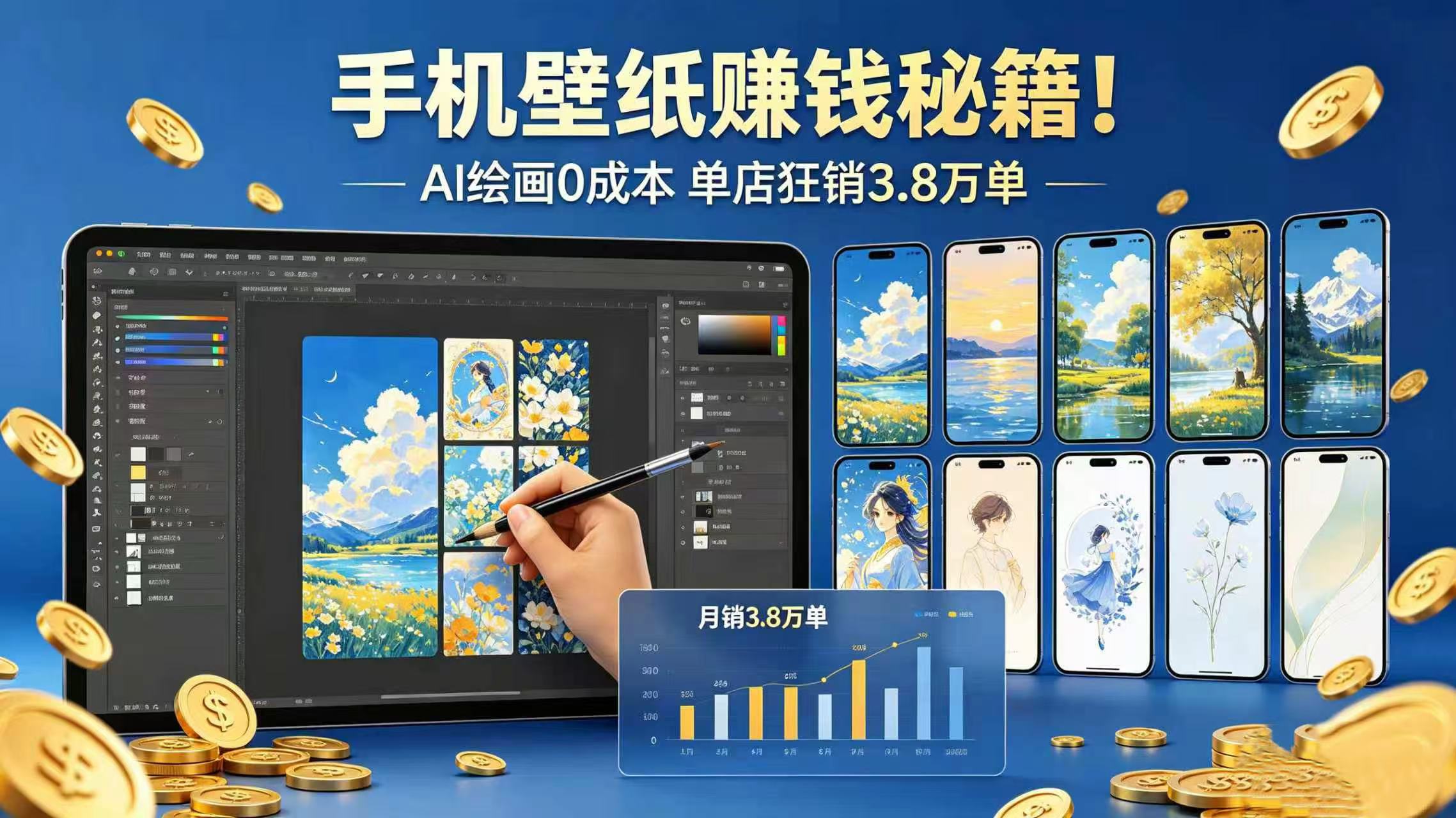 手机壁纸赚钱秘籍！AI 绘画 0 成本 单店狂销 3.8 万单-展望网
