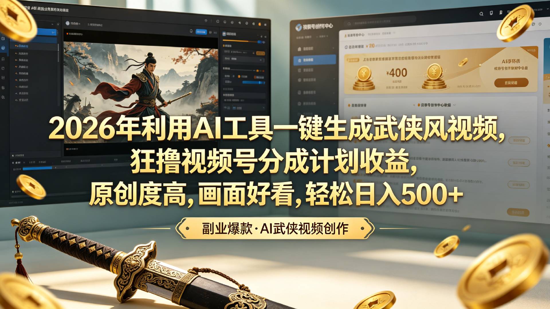 2026年利用AI工具一键生成武侠风视频,狂撸视频号分成计划收益,原创度高,画面好看,轻松日入500+-展望网