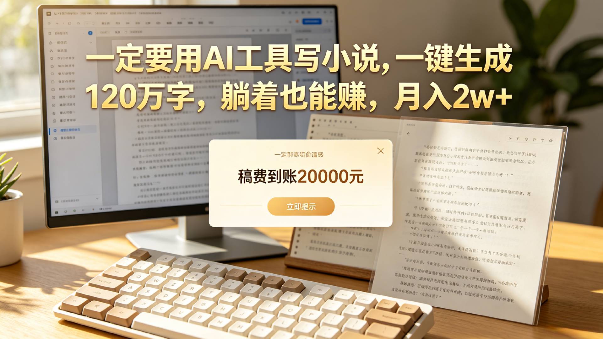 【听劝】一定要用AI工具写小说,一键生成120万字,躺着也能赚,月入2w+-展望网