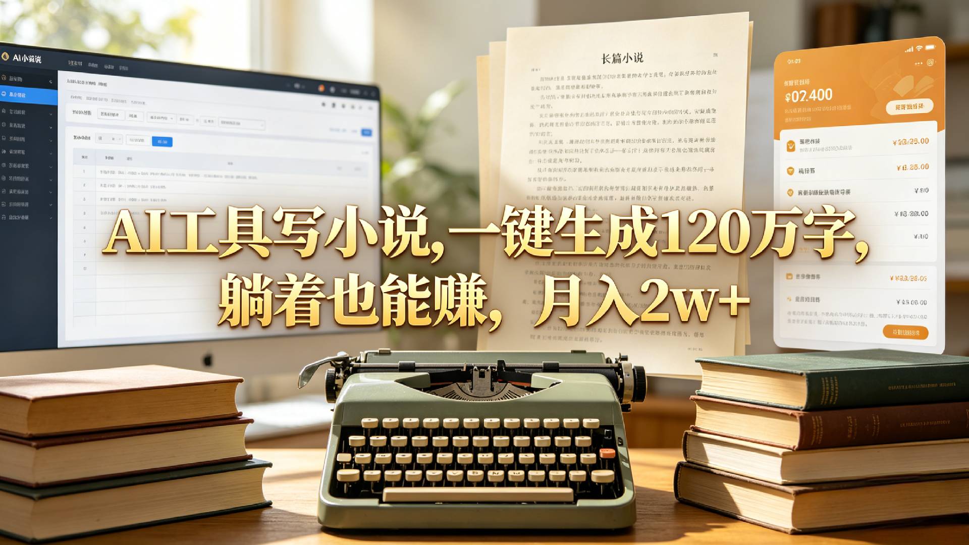 AI工具写小说,一键生成120万字,躺着也能赚,月入2w+!-展望网