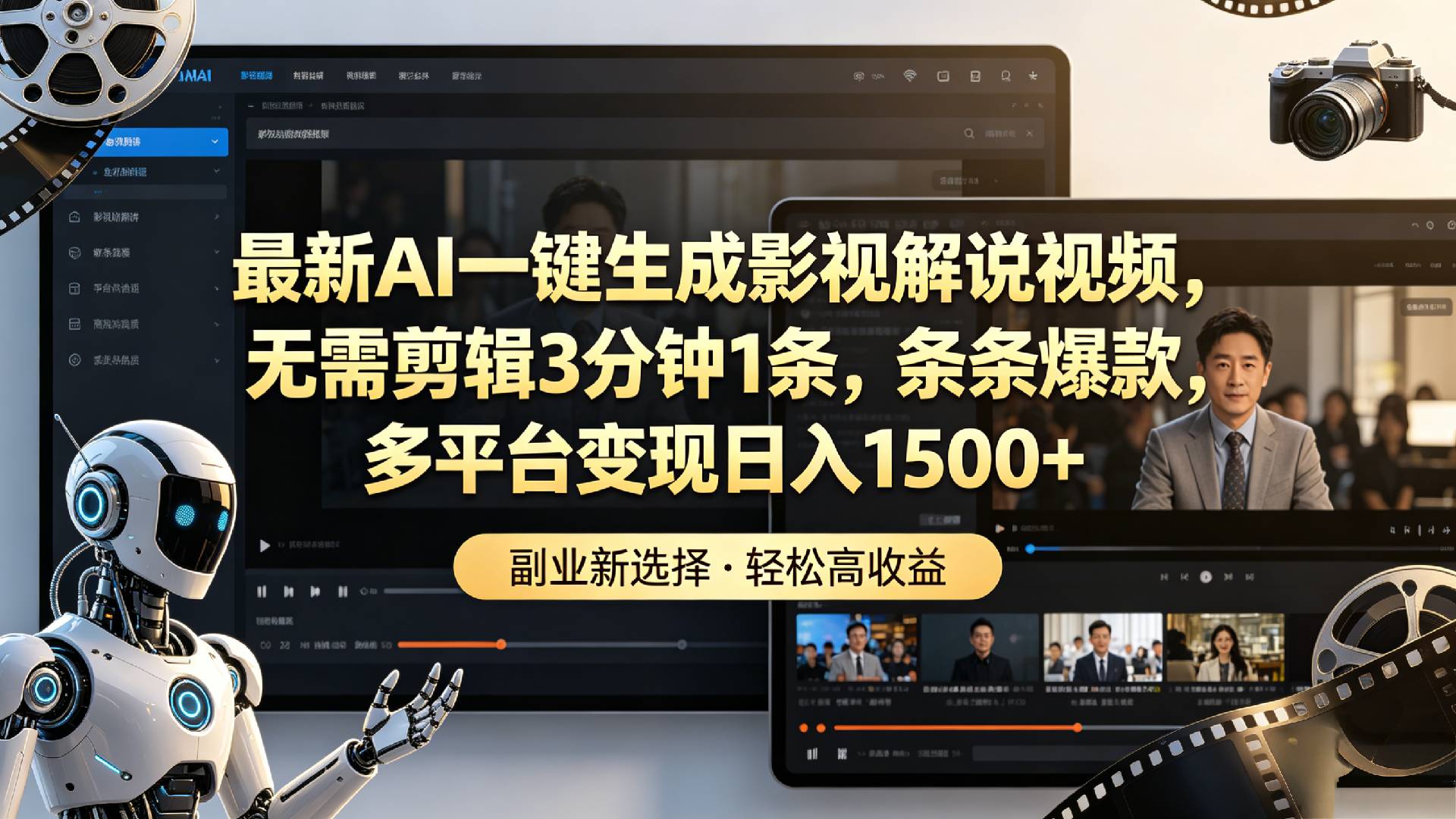 最新AI一键生成影视解说视频,无需剪辑3分钟1条,条条爆款,多平台变现日入1500+-展望网