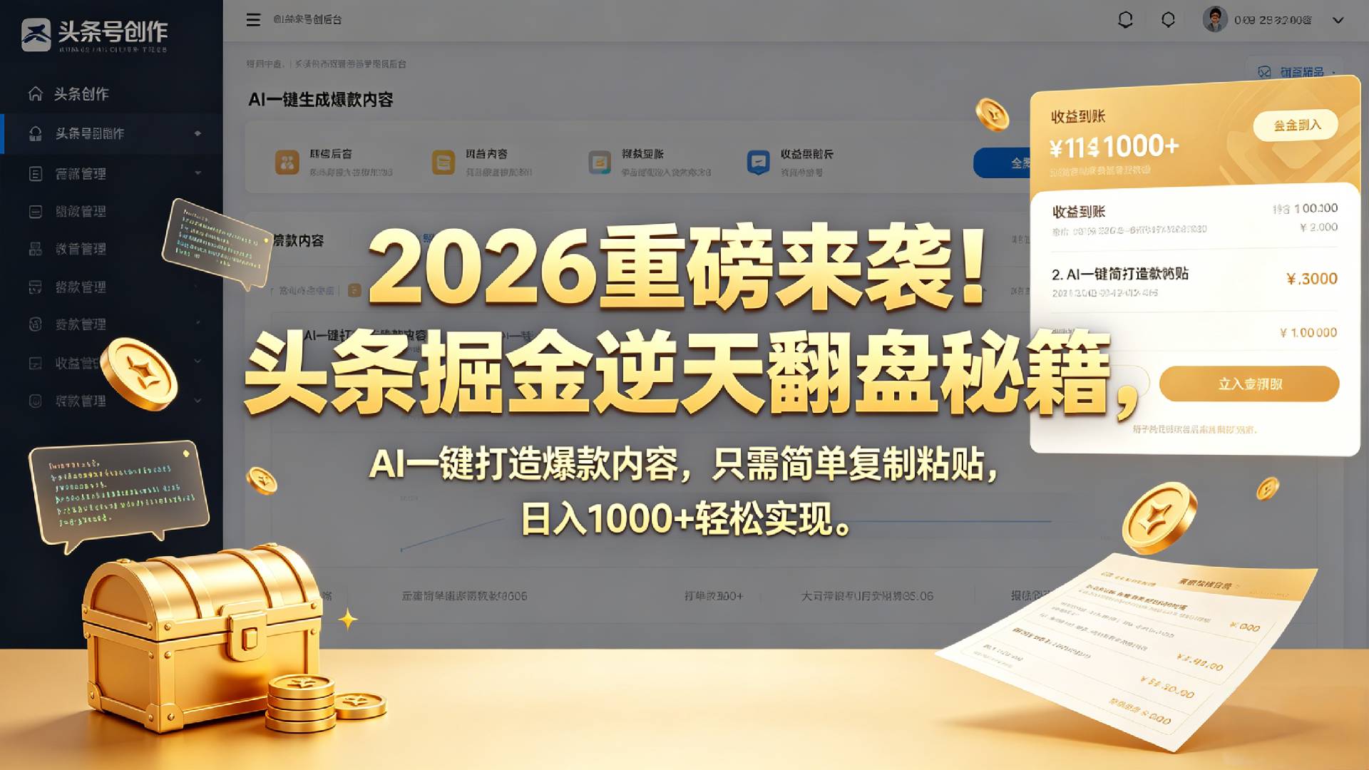 2026 重磅来袭！头条掘金逆天翻盘秘籍，AI 一键打造爆款内容，只需简单复制粘贴，日入 1000 + 轻松实现！-展望网