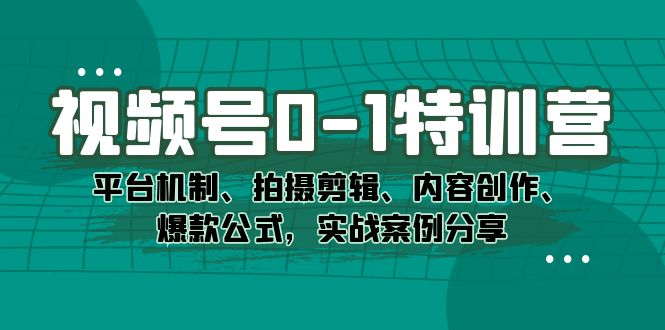 视频号0-1特训营：平台机制、拍摄剪辑、内容创作、爆款公式，实战案例分享-展望网