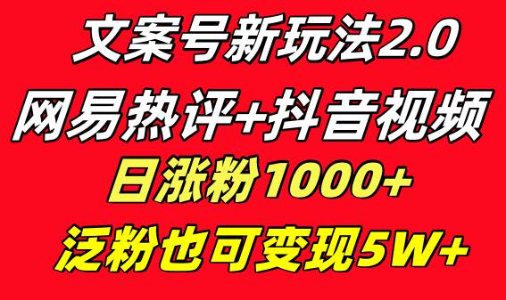 文案号新玩法 网易热评 抖音文案 一天涨粉1000  多种变现模式 泛粉也可变现-展望网