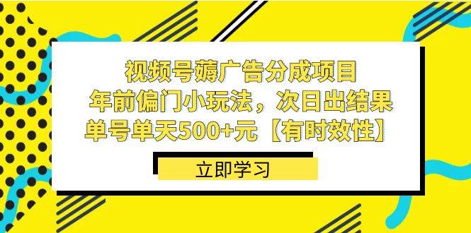 视频号薅广告分成项目，年前偏门小玩法，次日出结果，单号单天500 元【有时效性】-展望网