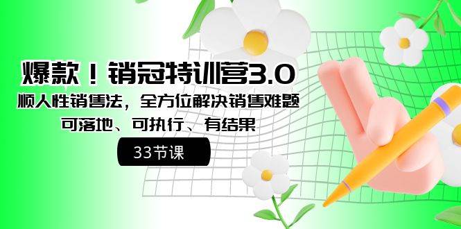 爆款!销冠特训营3.0之顺人性销售法,全方位解决销售难题、可落地、可执行、有结果-展望网