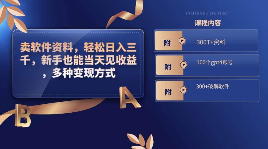 卖软件资料，轻松日入三千，新手也能当天见收益，多种变现方式，（附300T 资料，100个gpt4账号，300 破解软件）-展望网