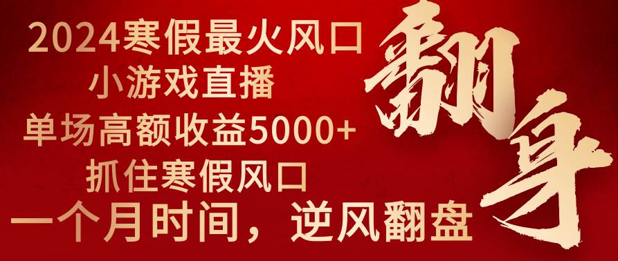 2024年最火寒假风口项目 小游戏直播 单场收益5000 抓住风口 一个月直接提车-展望网