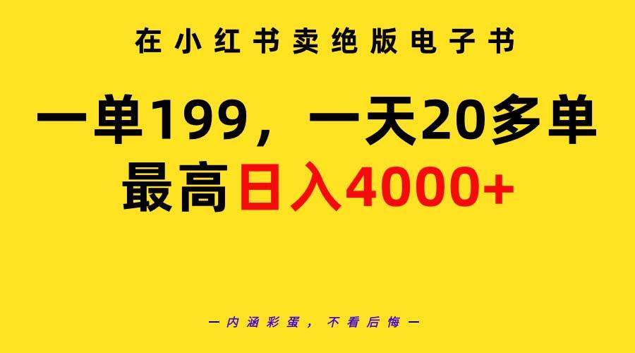 在小红书卖绝版电子书，一单199 一天最多搞20多单，最高日入4000+教程+资料-展望网