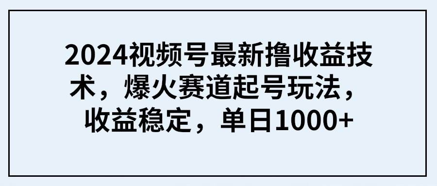2024视频号最新撸收益技术，爆火赛道起号玩法，收益稳定，单日1000+-展望网