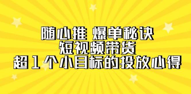 随心推 爆单秘诀，短视频带货-超1个小目标的投放心得（7节视频课）-展望网