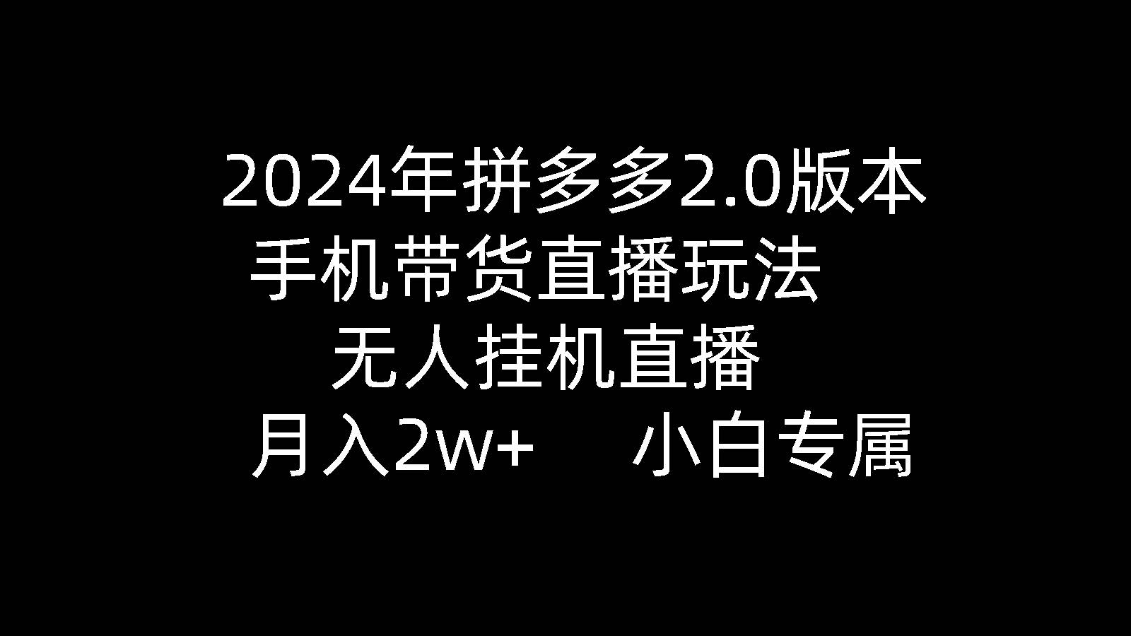 2024年拼多多2.0版本，手机带货玩法，无人挂机直播， 月入2w+-展望网