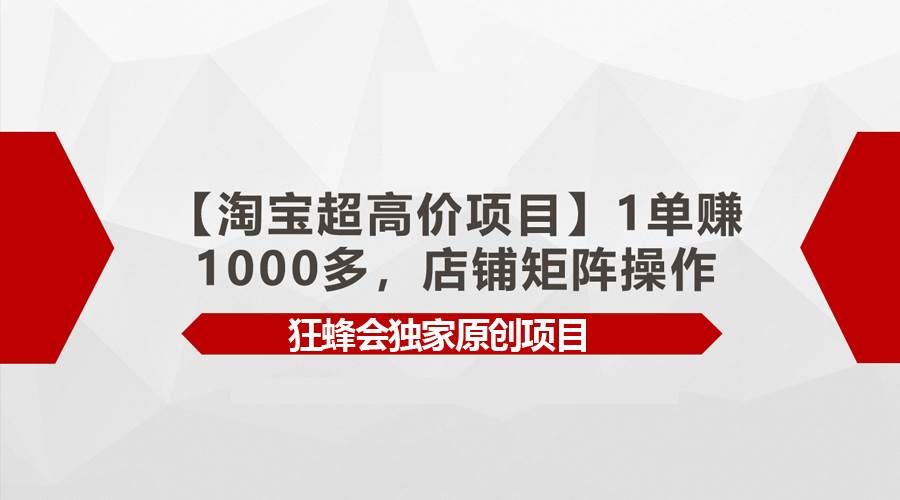 【淘宝超高价项目】1单赚1000多，店铺矩阵操作-展望网