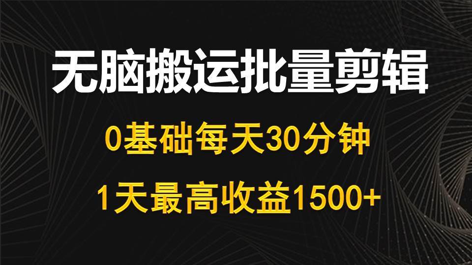 每天30分钟，0基础无脑搬运批量剪辑，1天最高收益1500+-展望网