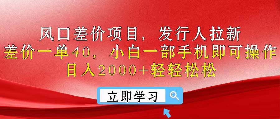 风口差价项目，发行人拉新，差价一单40，小白一部手机即可操作，日入20...-展望网