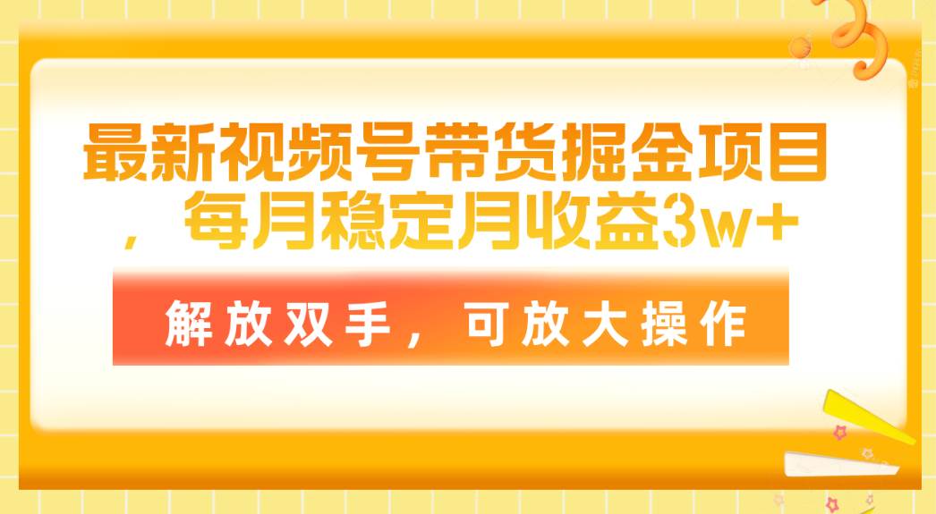 最新视频号带货掘金项目，每月稳定月收益3w+，解放双手，可放大操作-展望网